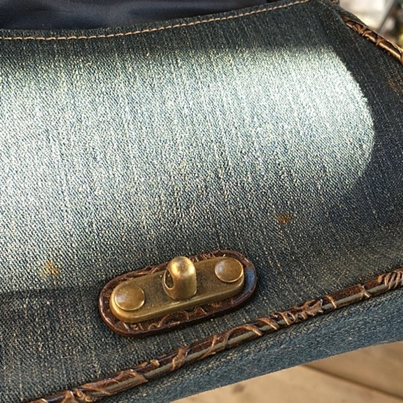 Gorgeous little VINTAGE Denim & Leather Hand Bag - Picture 6 of 9